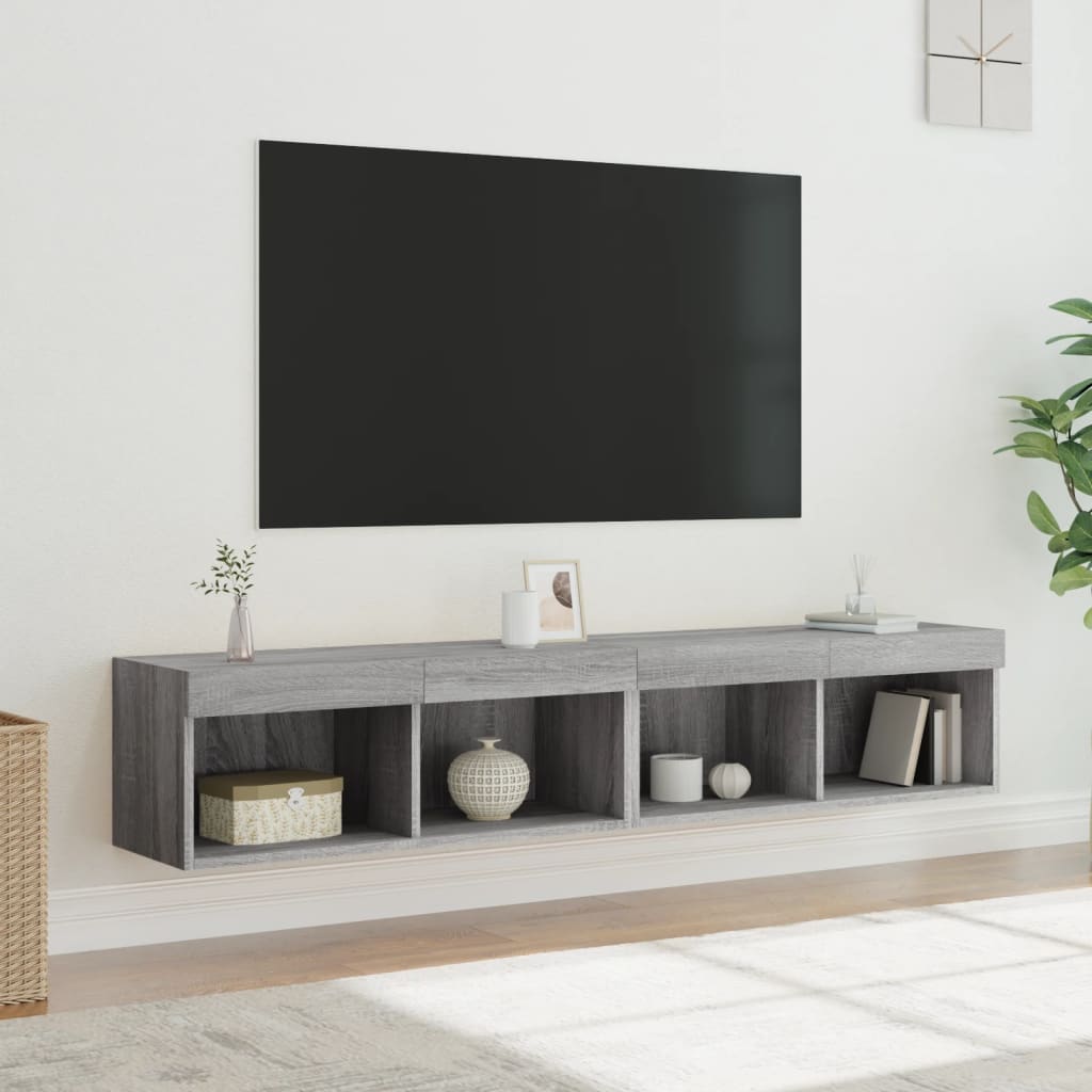 tv-borde 2 stk. med LED-lys 80x30x30 cm grå sonoma-eg