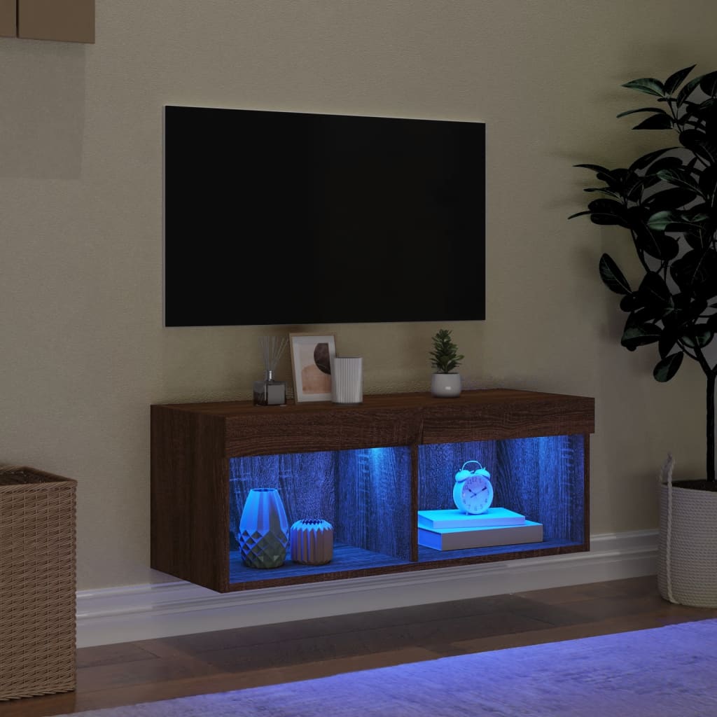 tv-bord med LED-lys 80x30x30 cm brun egetræsfarve