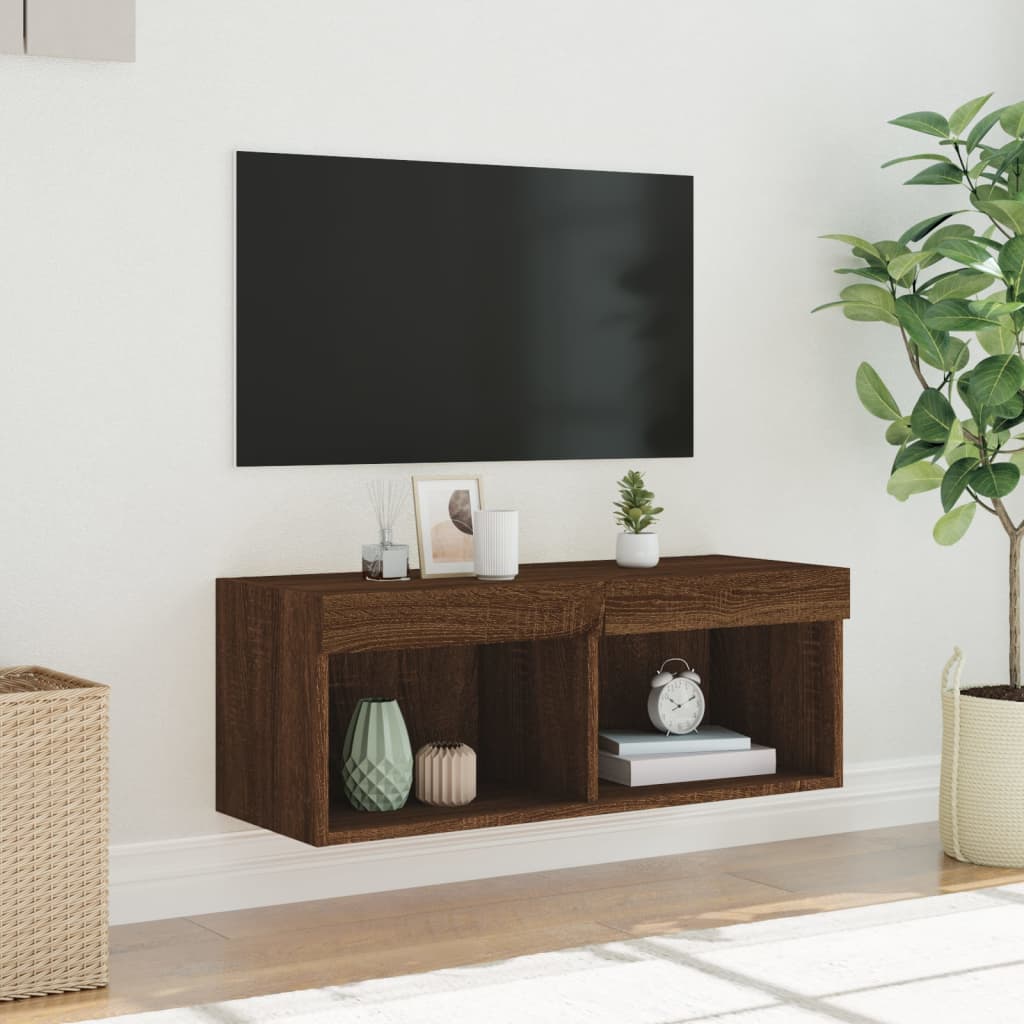 tv-bord med LED-lys 80x30x30 cm brun egetræsfarve