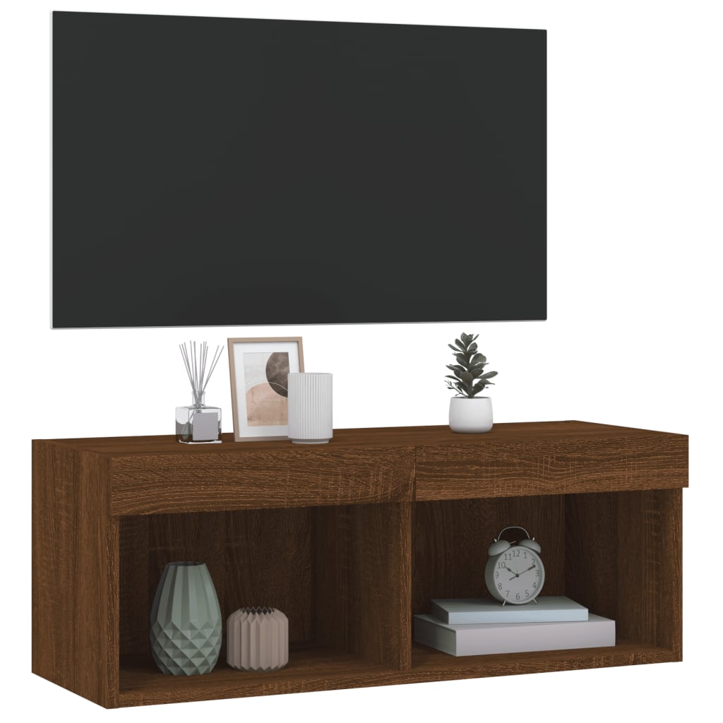 tv-bord med LED-lys 80x30x30 cm brun egetræsfarve