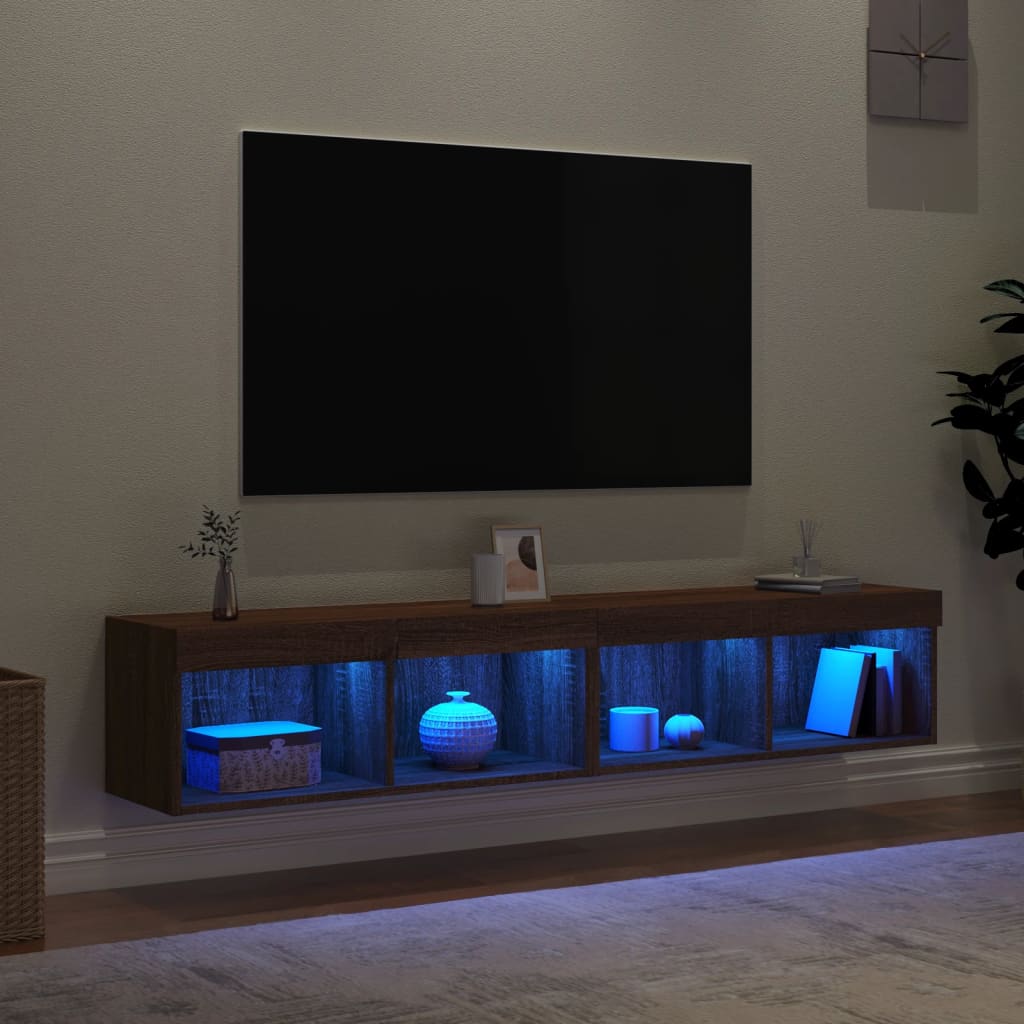 tv-borde med LED-lys 2 stk. 80x30x30 cm brun egetræsfarve