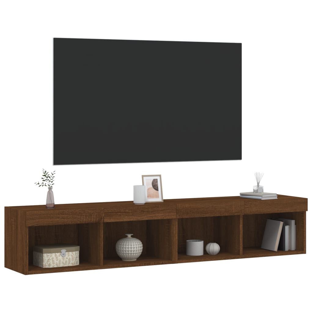 tv-borde med LED-lys 2 stk. 80x30x30 cm brun egetræsfarve