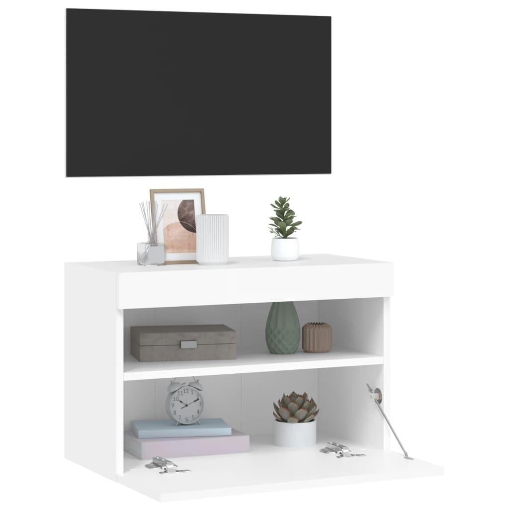 væghængt tv-bord med LED-lys 60x30x40 cm hvid