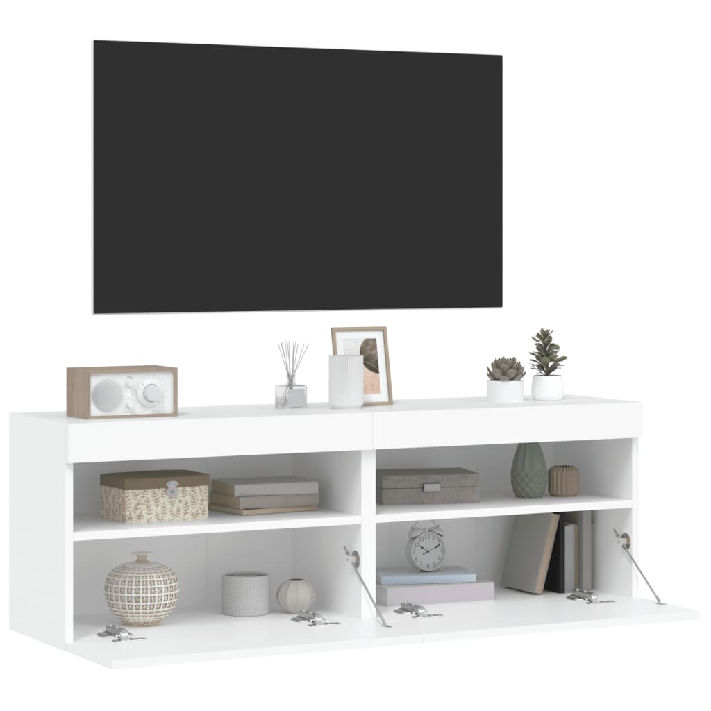 væghængte tv-borde 2 stk. med LED-lys 60x30x40 cm hvid