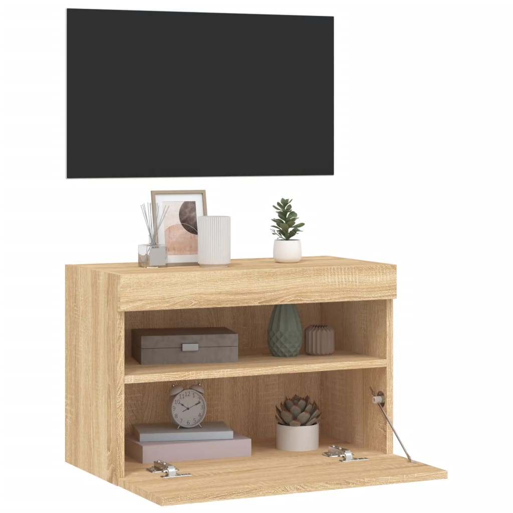 væghængt tv-bord med LED-lys 60x30x40 cm sonoma-eg