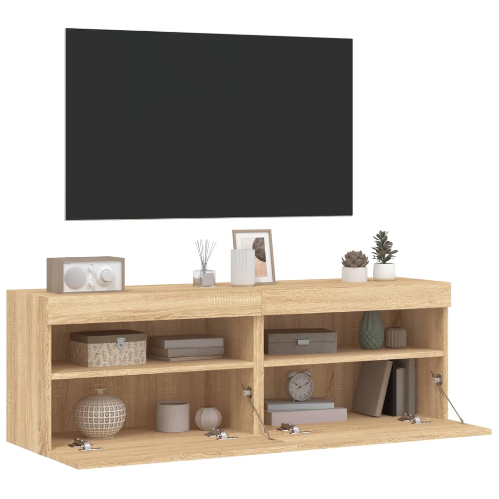 væghængte tv-borde 2 stk. med LED-lys 60x30x40 cm sonoma-eg