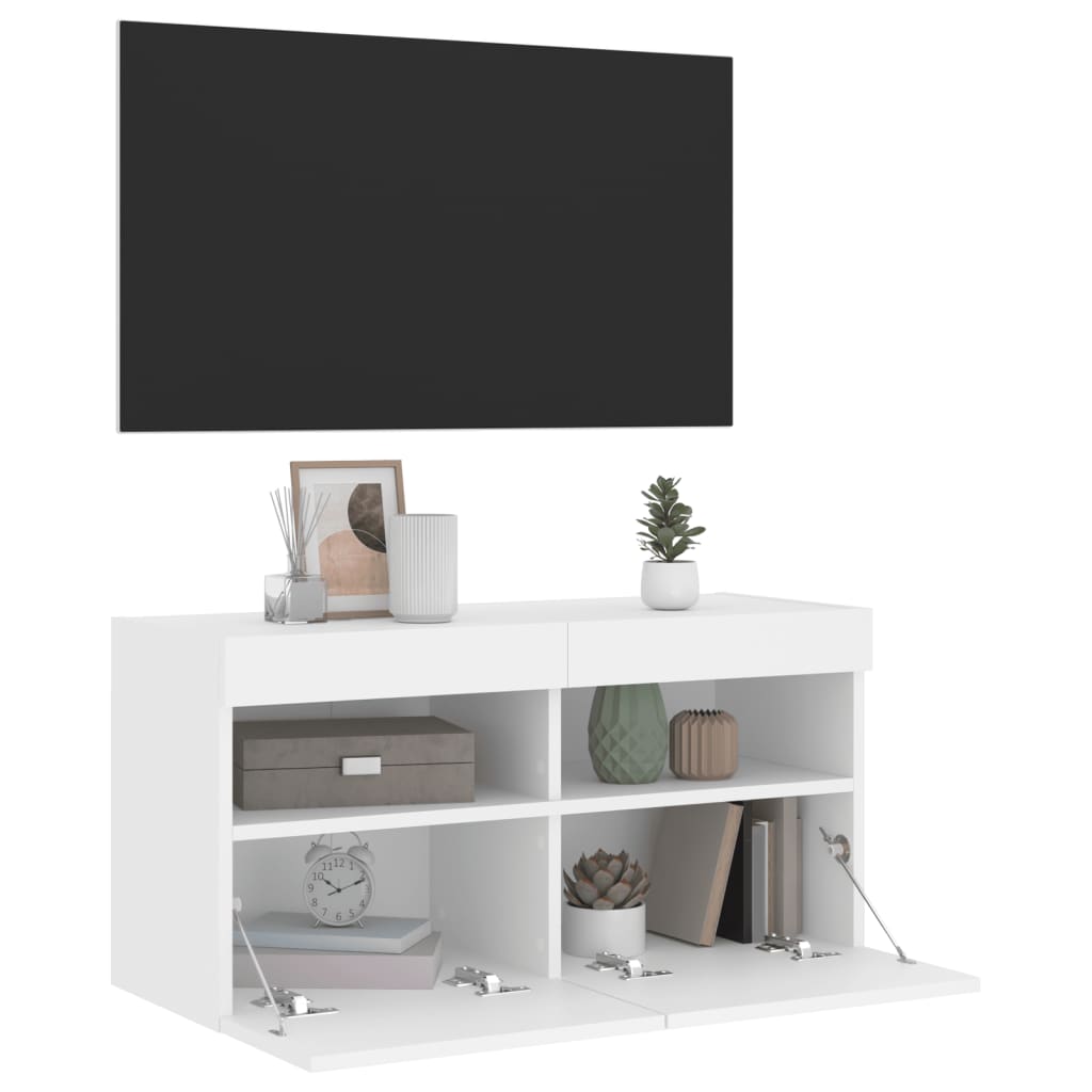 væghængt tv-bord med LED-lys 80x30x40 cm hvid