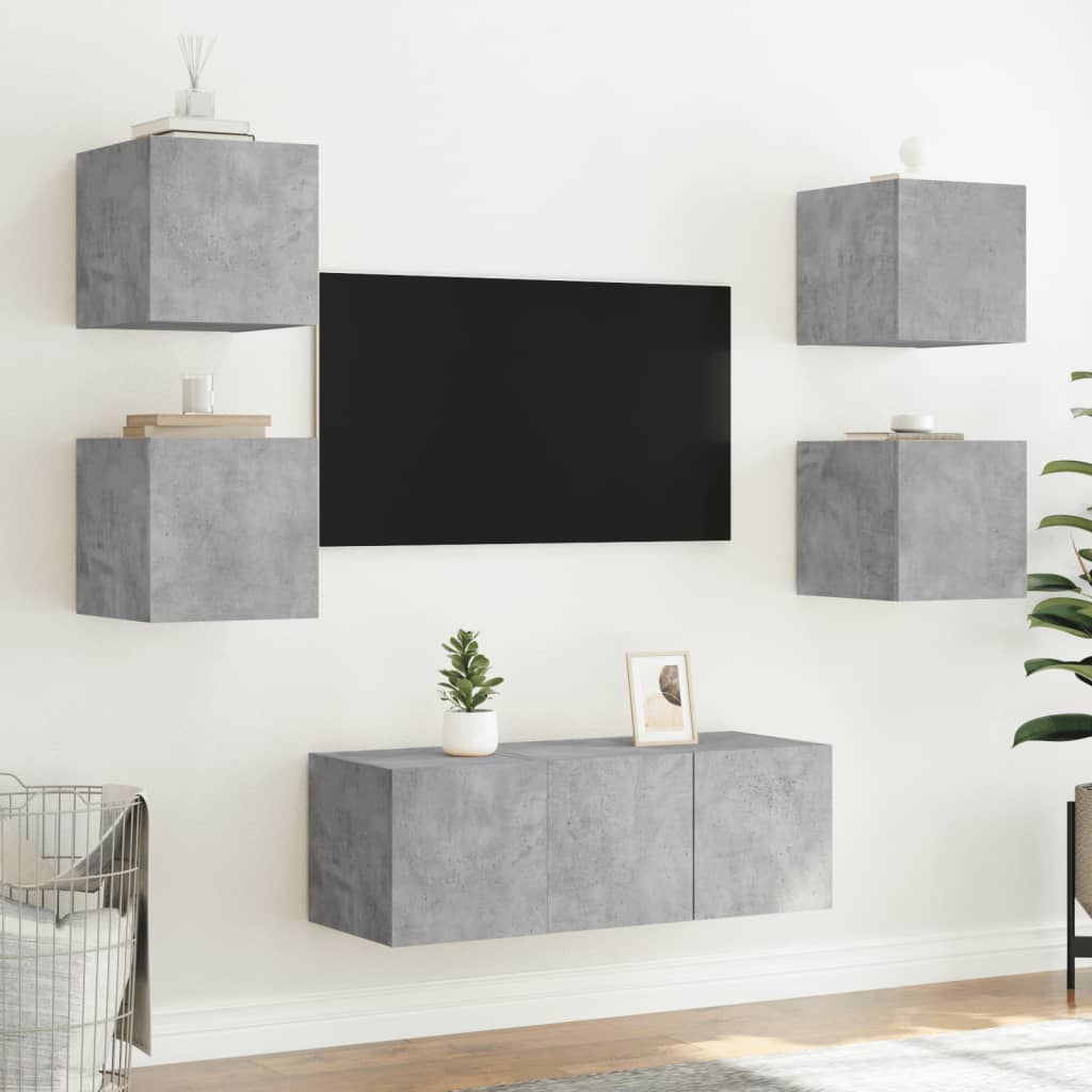 væghængte tv-borde 2 stk. med LED-lys 30,5x35x30 cm betongrå