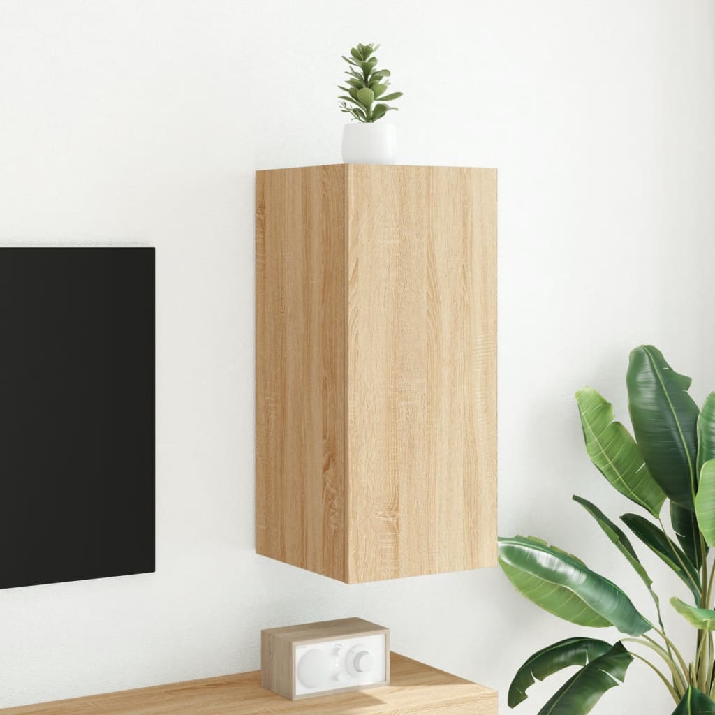 væghængt tv-bord med LED-lys 30,5x35x70 cm sonoma-eg