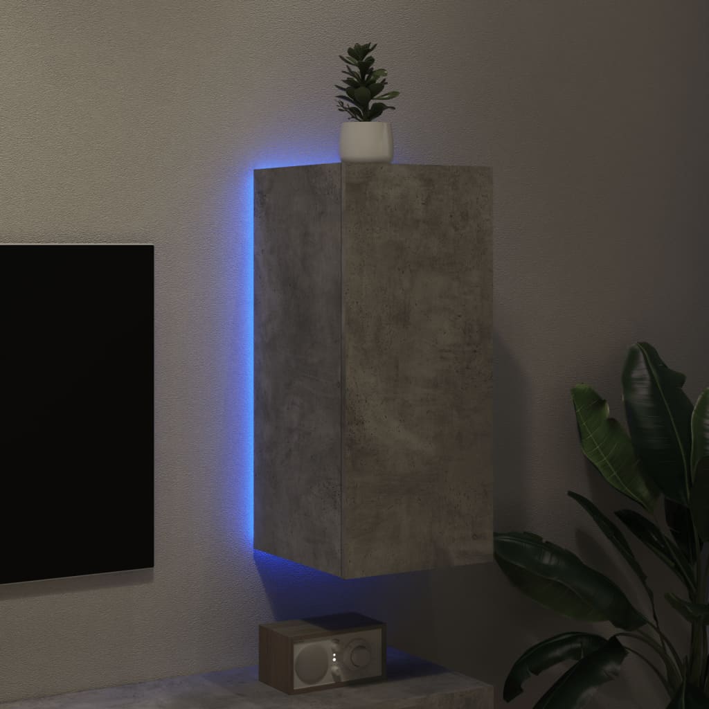 væghængt tv-bord med LED-lys 30,5x35x70 cm betongrå