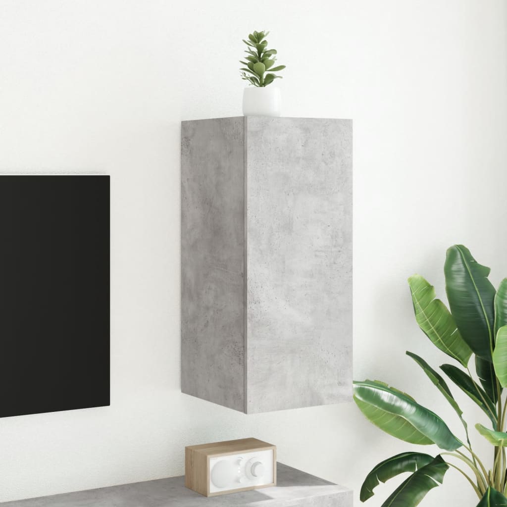 væghængt tv-bord med LED-lys 30,5x35x70 cm betongrå