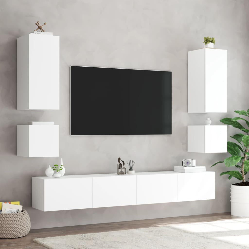 væghængte tv-borde 2 stk. med LED-lys 40,5x35x40 cm hvid