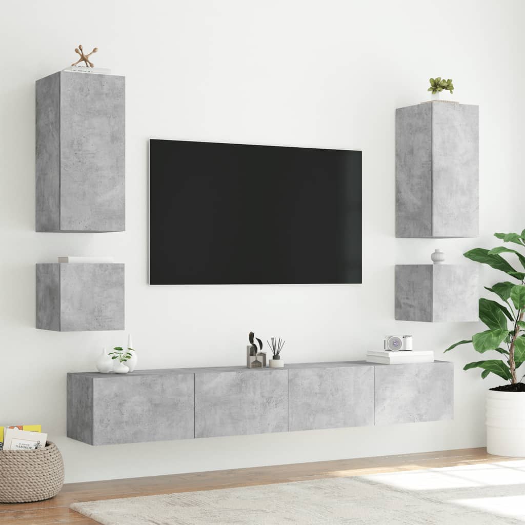 væghængte tv-borde 2 stk. med LED-lys 40,5x35x40 cm betongrå