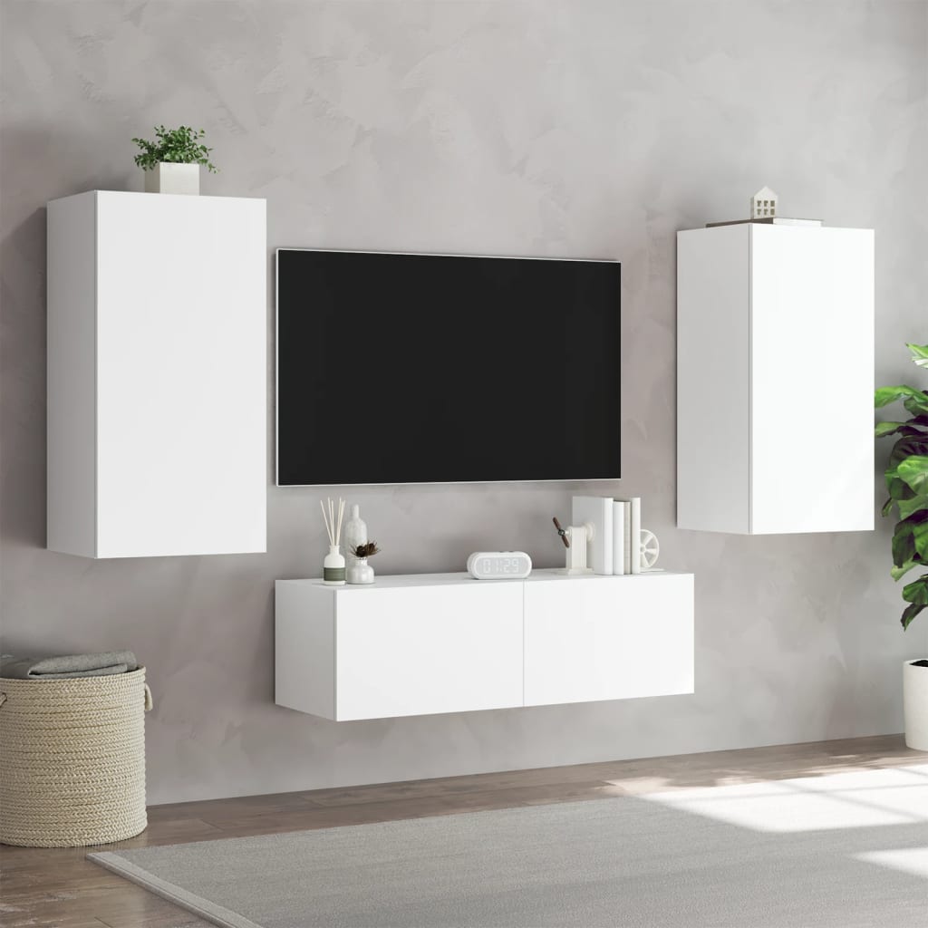 væghængt tv-bord med LED-lys 40,5x35x80 cm hvid