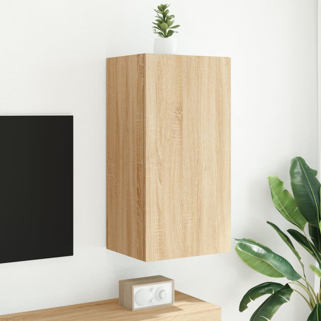 væghængt tv-bord med LED-lys 40,5x35x80 cm sonoma-eg