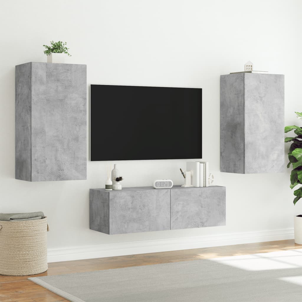 væghængt tv-bord med LED-lys 40,5x35x80 cm betongrå