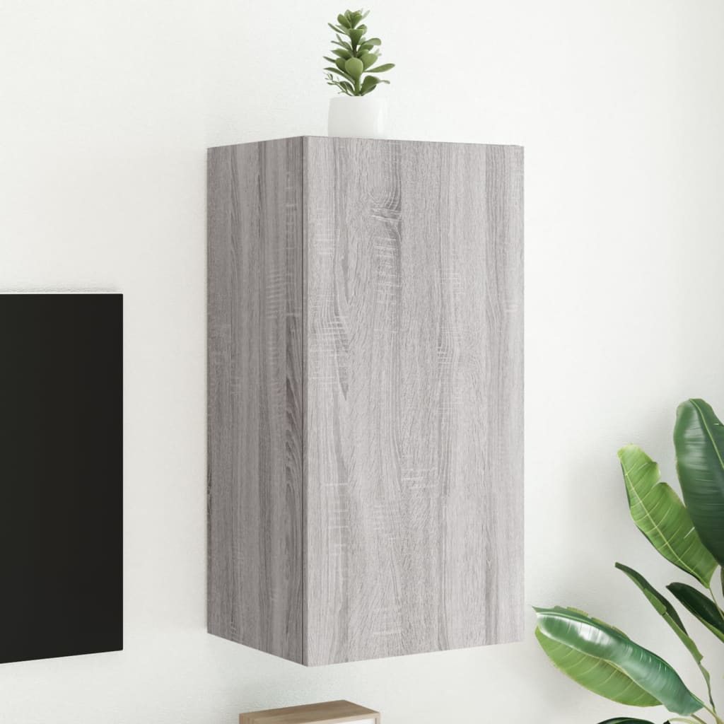 væghængt tv-bord med LED-lys 40,5x35x80 cm grå sonoma-eg