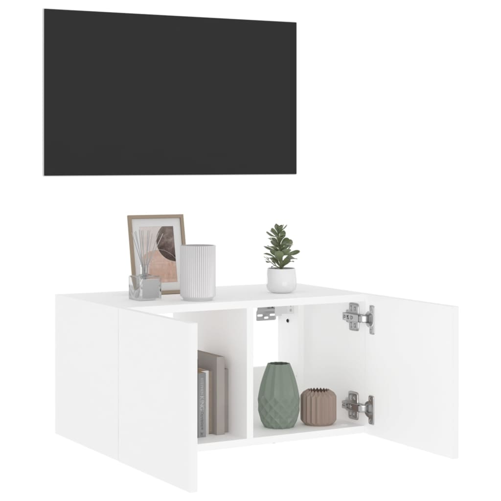 væghængt tv-bord med LED-lys 60x35x31 cm hvid