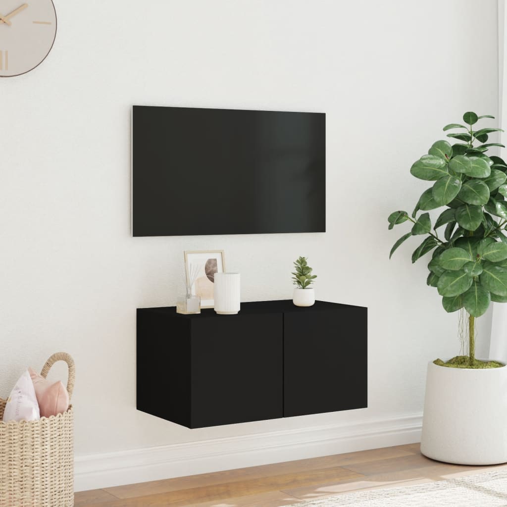 væghængt tv-bord med LED-lys 60x35x31 cm sort