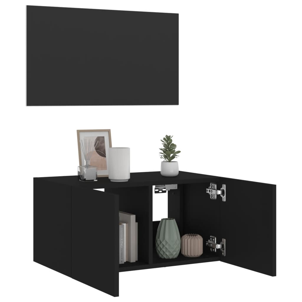 væghængt tv-bord med LED-lys 60x35x31 cm sort