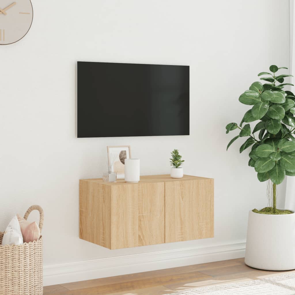 væghængt tv-bord med LED-lys 60x35x31 cm sonoma-eg