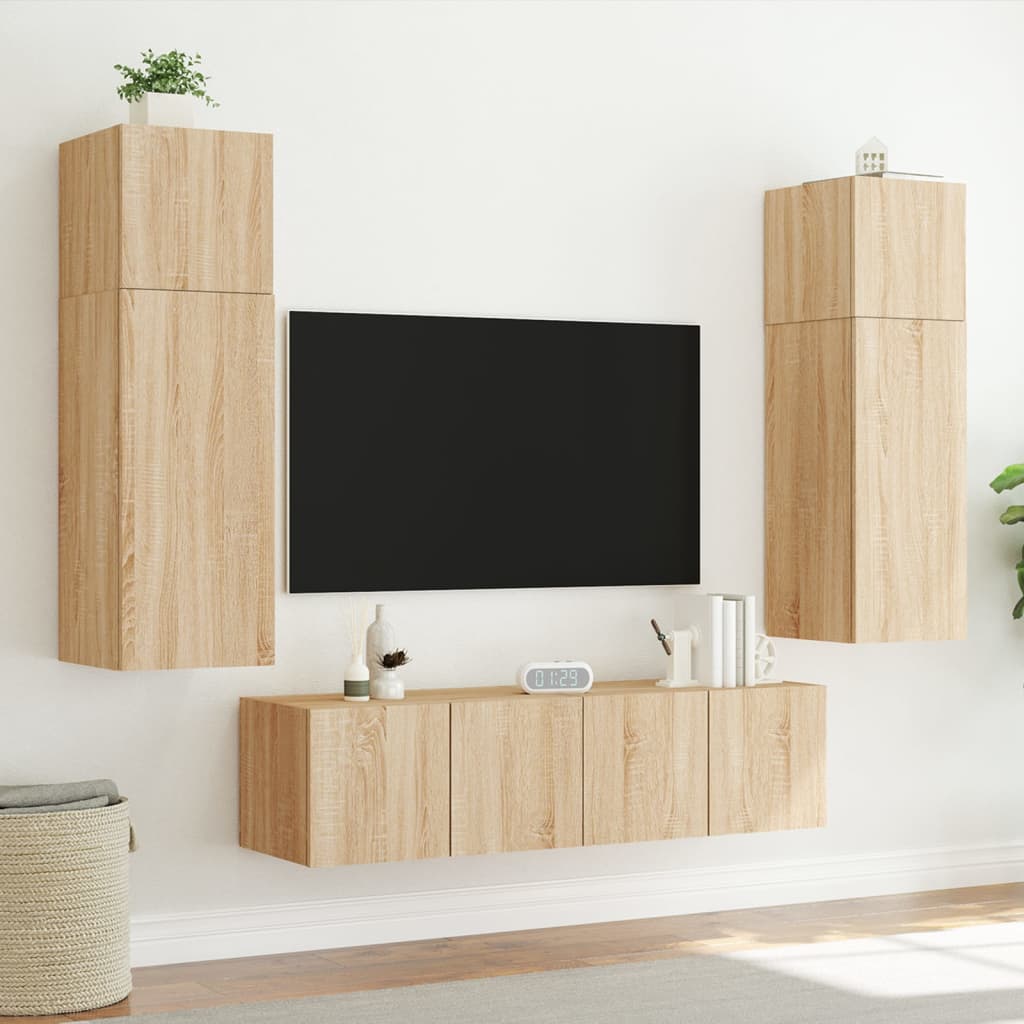 væghængt tv-bord med LED-lys 60x35x31 cm sonoma-eg