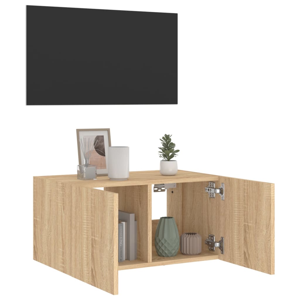 væghængt tv-bord med LED-lys 60x35x31 cm sonoma-eg