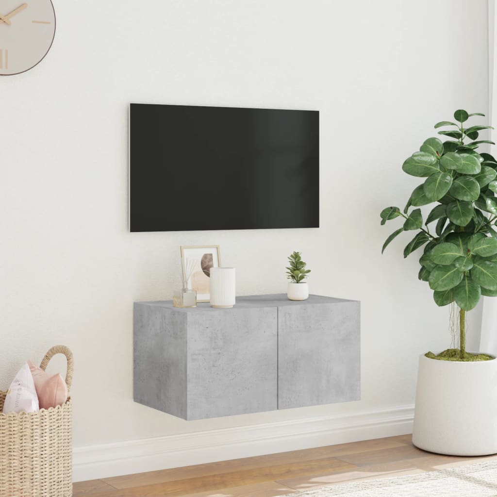 væghængt tv-bord med LED-lys 60x35x31 cm betongrå