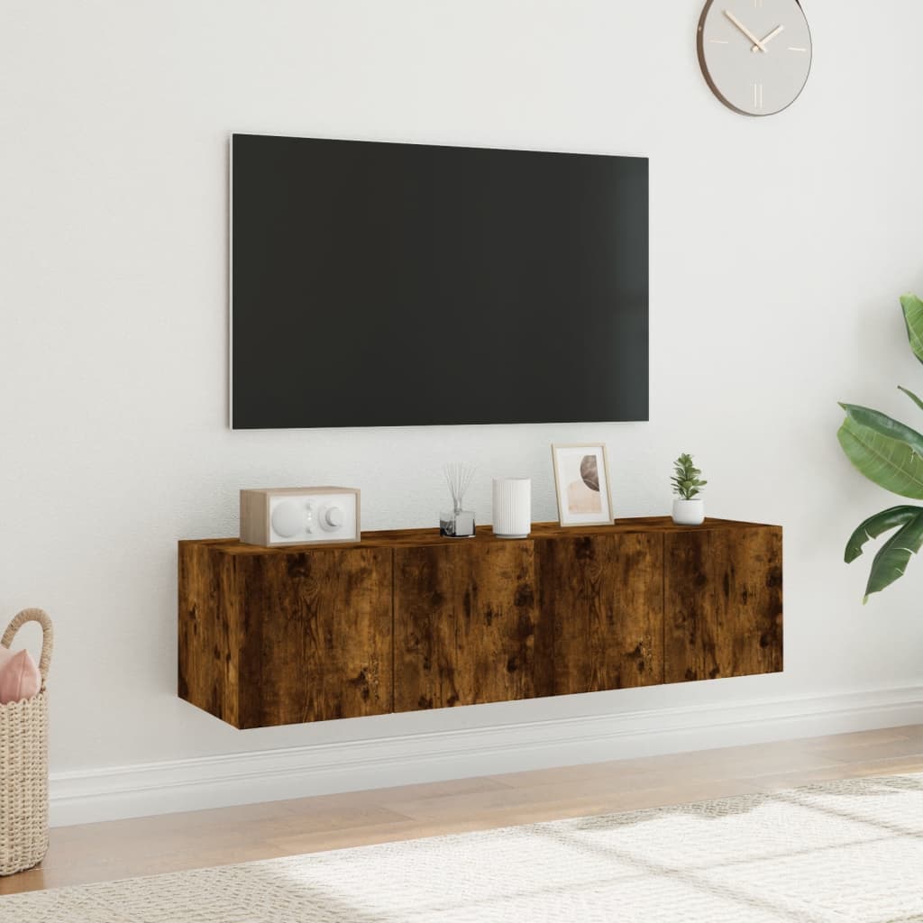 væghængte tv-borde 2 stk. med LED-lys 60x35x31 cm røget eg