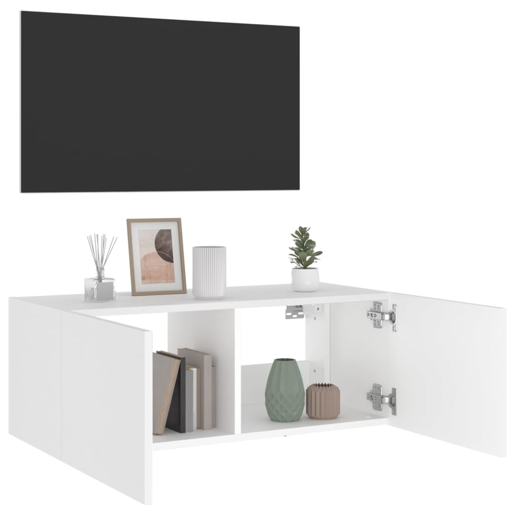 væghængt tv-bord med LED-lys 80x35x31 cm hvid