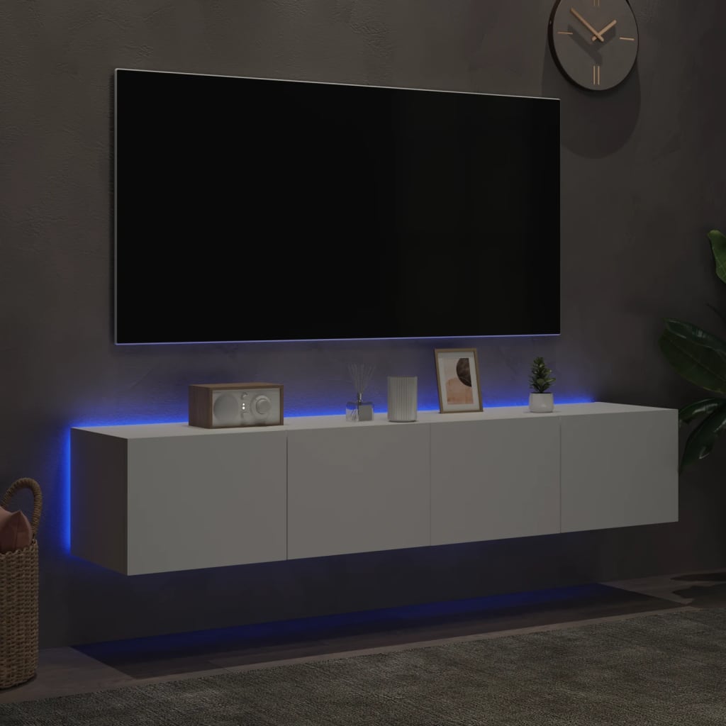 væghængte tv-borde 2 stk. med LED-lys 80x35x31 cm hvid