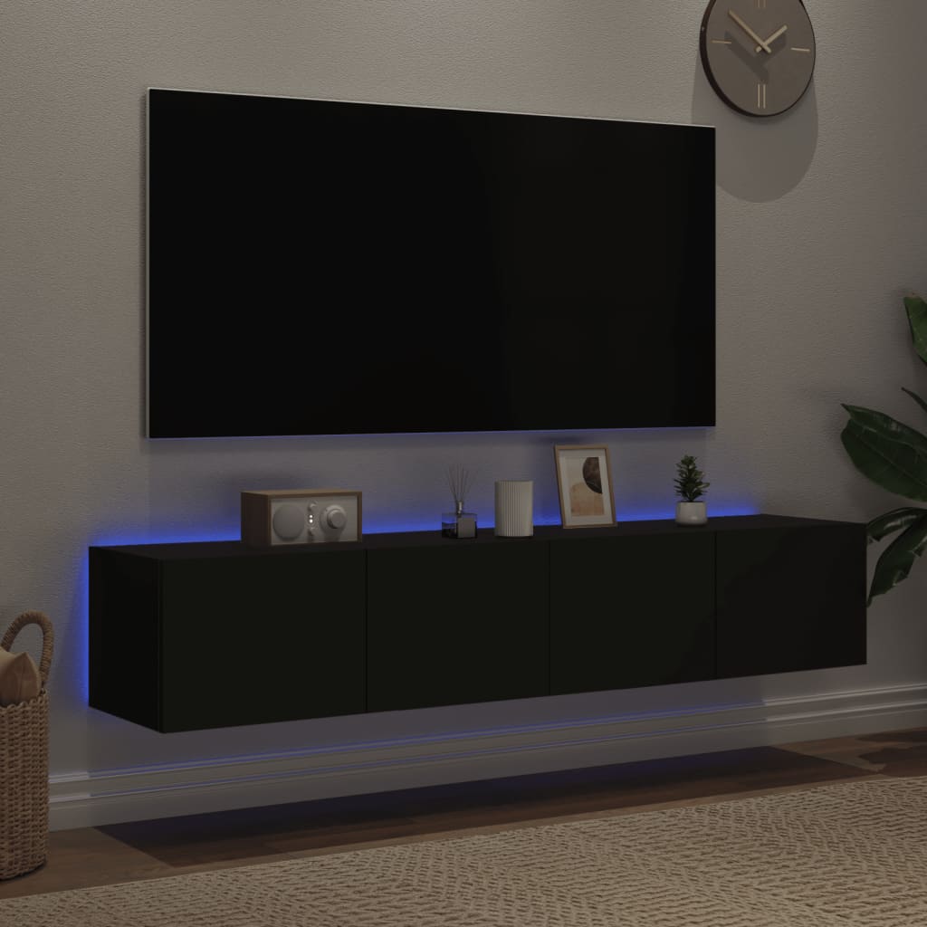 væghængte tv-borde 2 stk. med LED-lys 80x35x31 cm sort