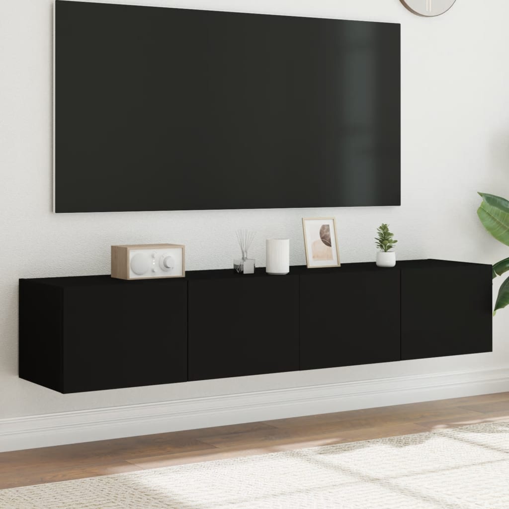 væghængte tv-borde 2 stk. med LED-lys 80x35x31 cm sort