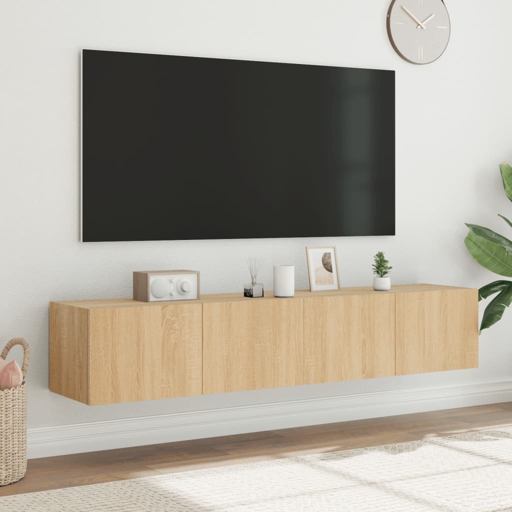 væghængte tv-borde 2 stk. med LED-lys 80x35x31 cm sonoma-eg