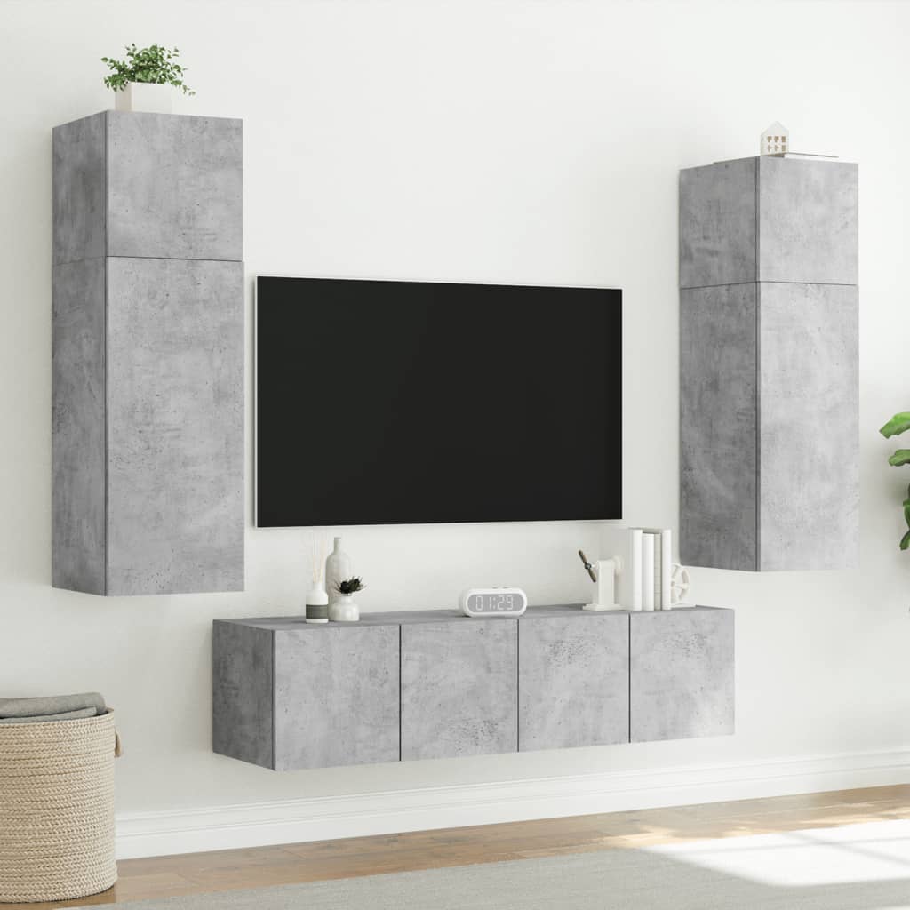 væghængte tv-borde 2 stk. med LED-lys 80x35x31 cm betongrå