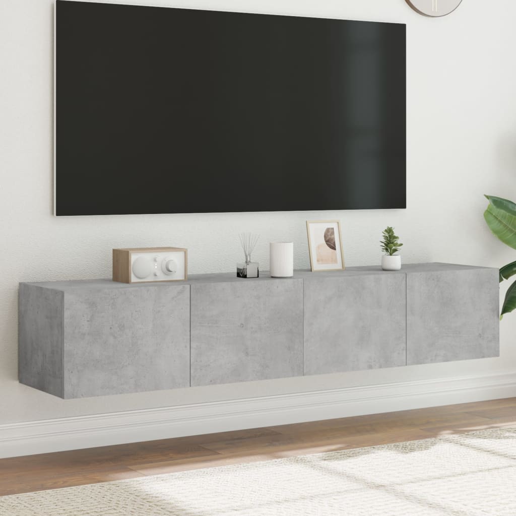 væghængte tv-borde 2 stk. med LED-lys 80x35x31 cm betongrå