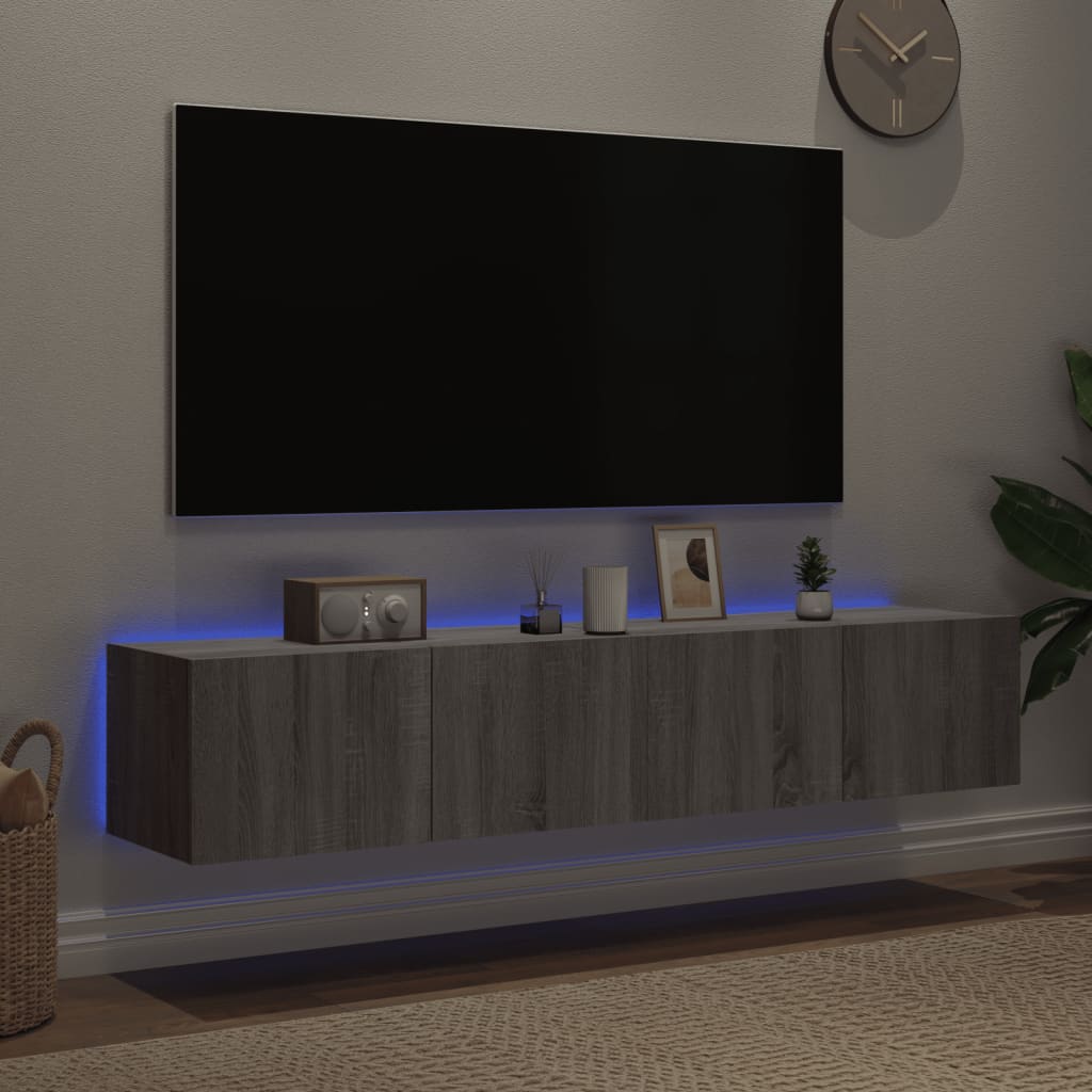 væghængte tv-borde 2 stk. med LED-lys 80x35x31 cm grå sonoma-eg