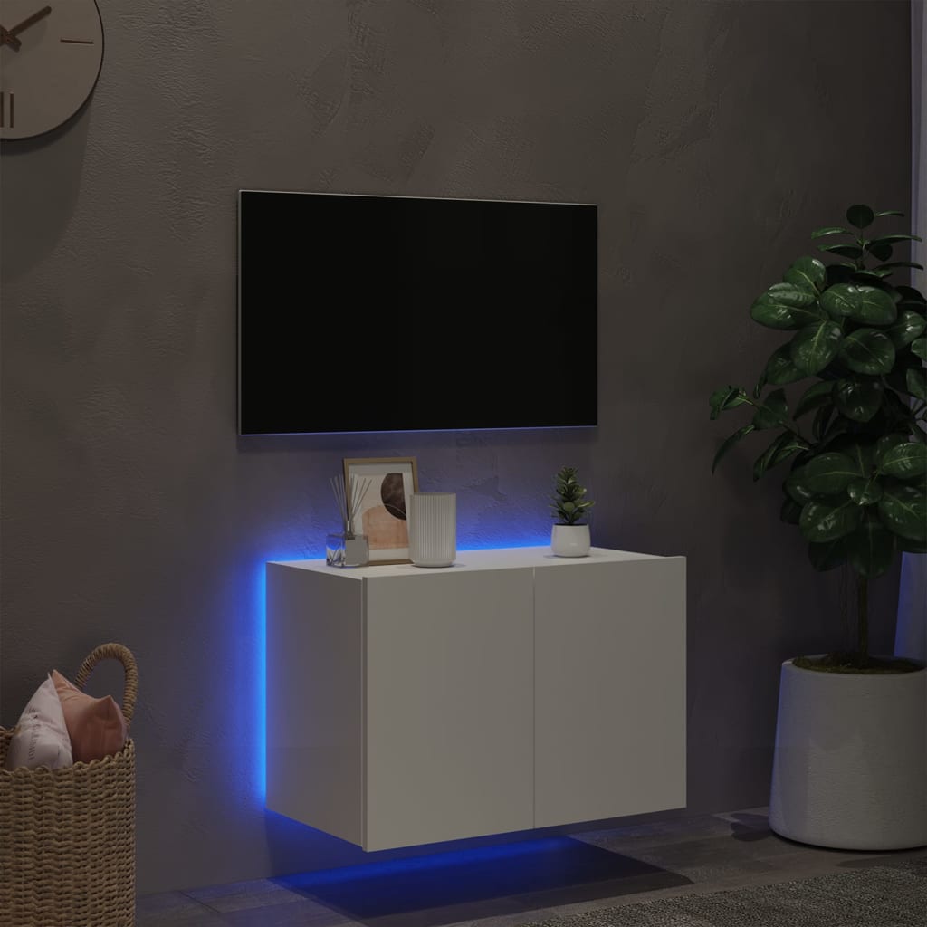 væghængt tv-bord med LED-lys 60x35x41 hvid