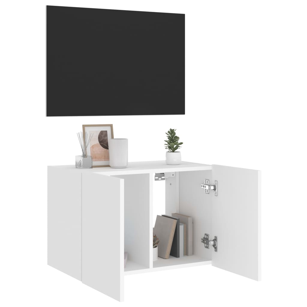 væghængt tv-bord med LED-lys 60x35x41 hvid