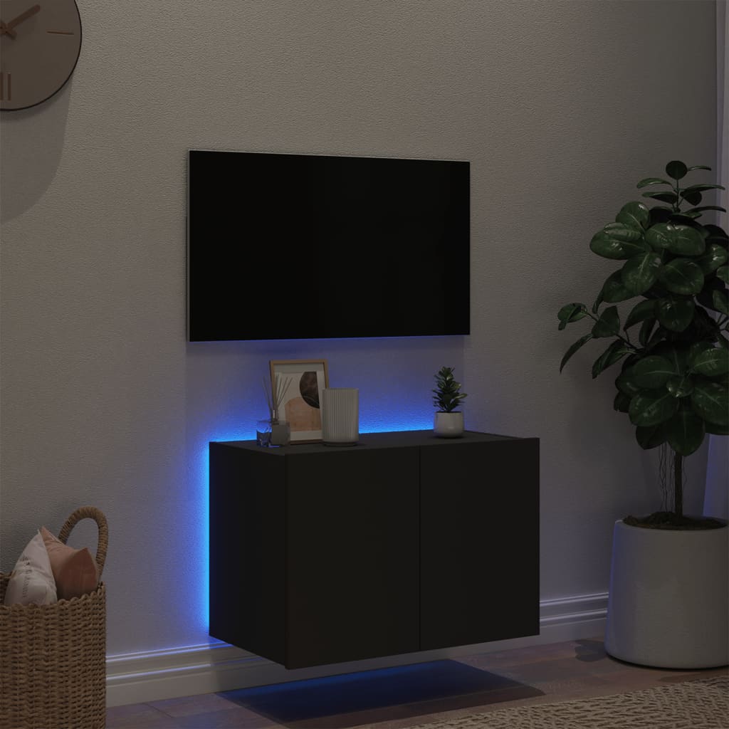 væghængt tv-bord med LED-lys 60x35x41 cm sort