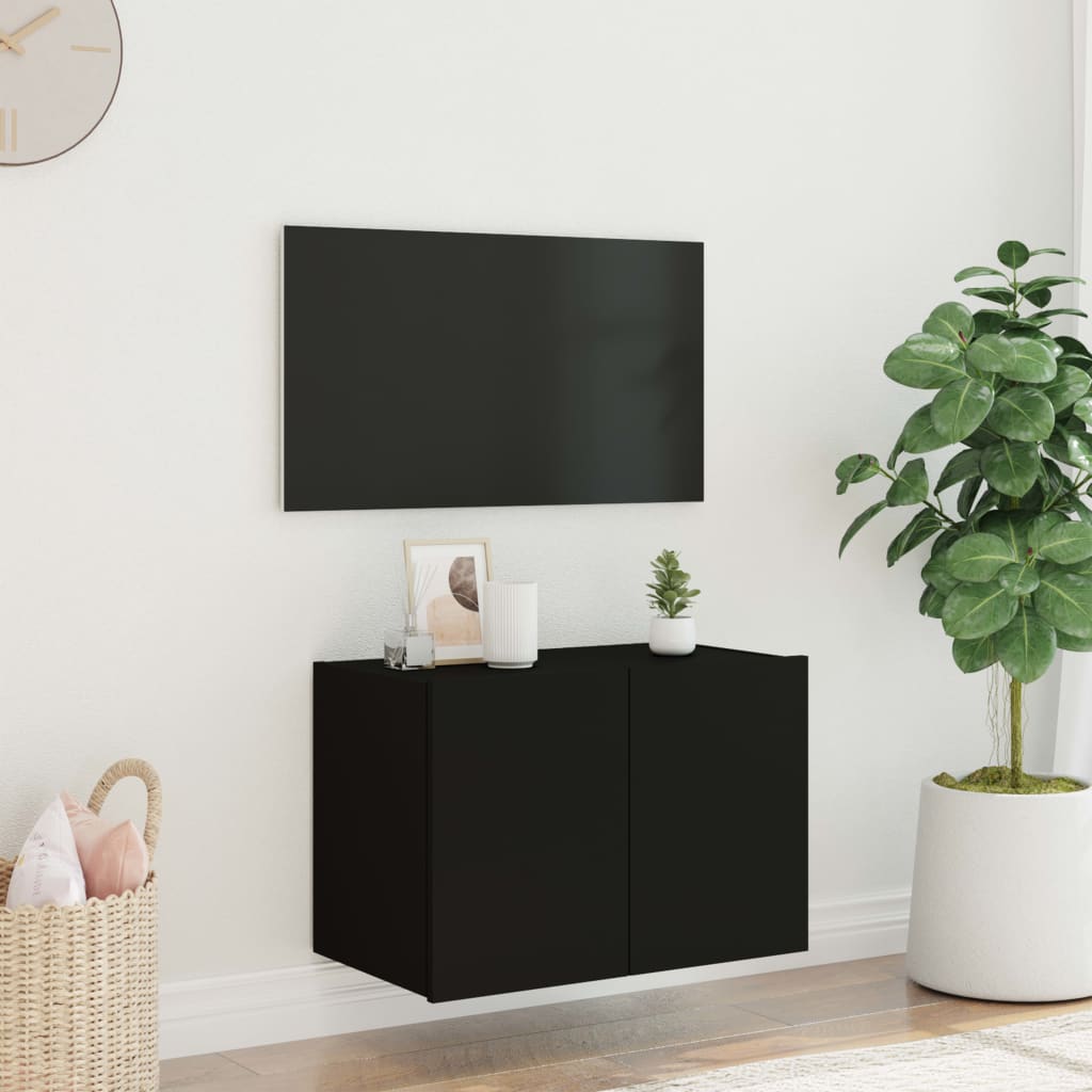 væghængt tv-bord med LED-lys 60x35x41 cm sort