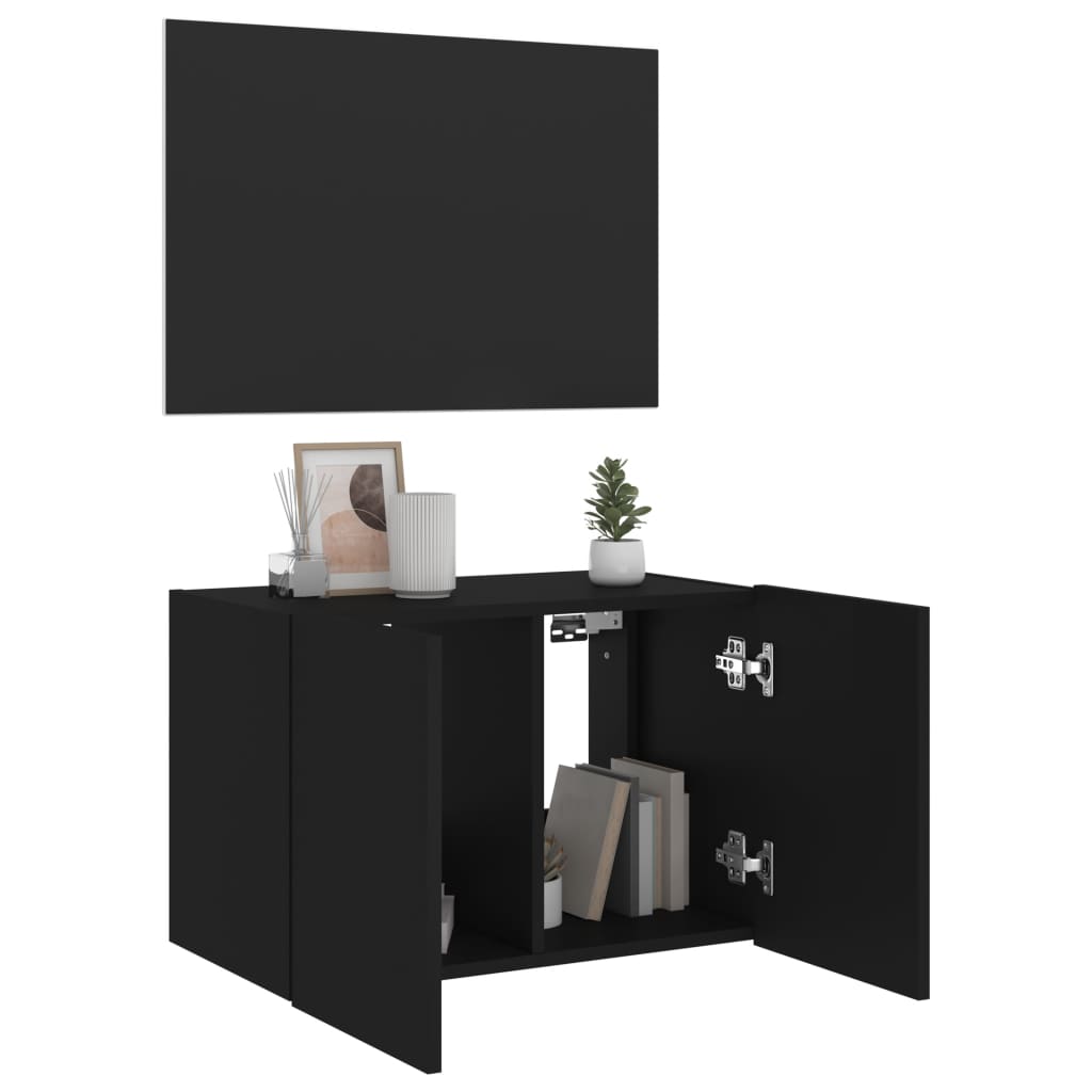 væghængt tv-bord med LED-lys 60x35x41 cm sort