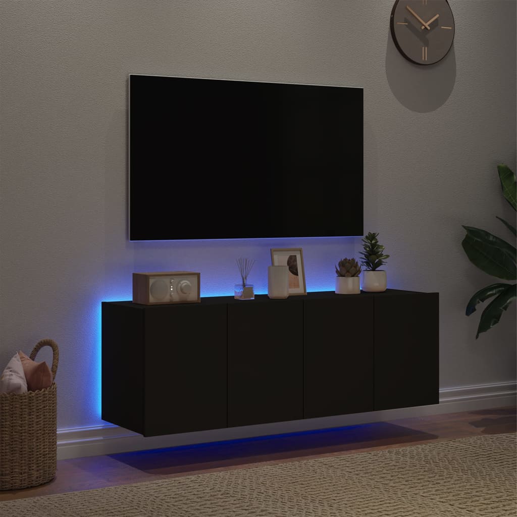 væghængte tv-borde 2 stk. med LED-lys 60x35x41 cm sort