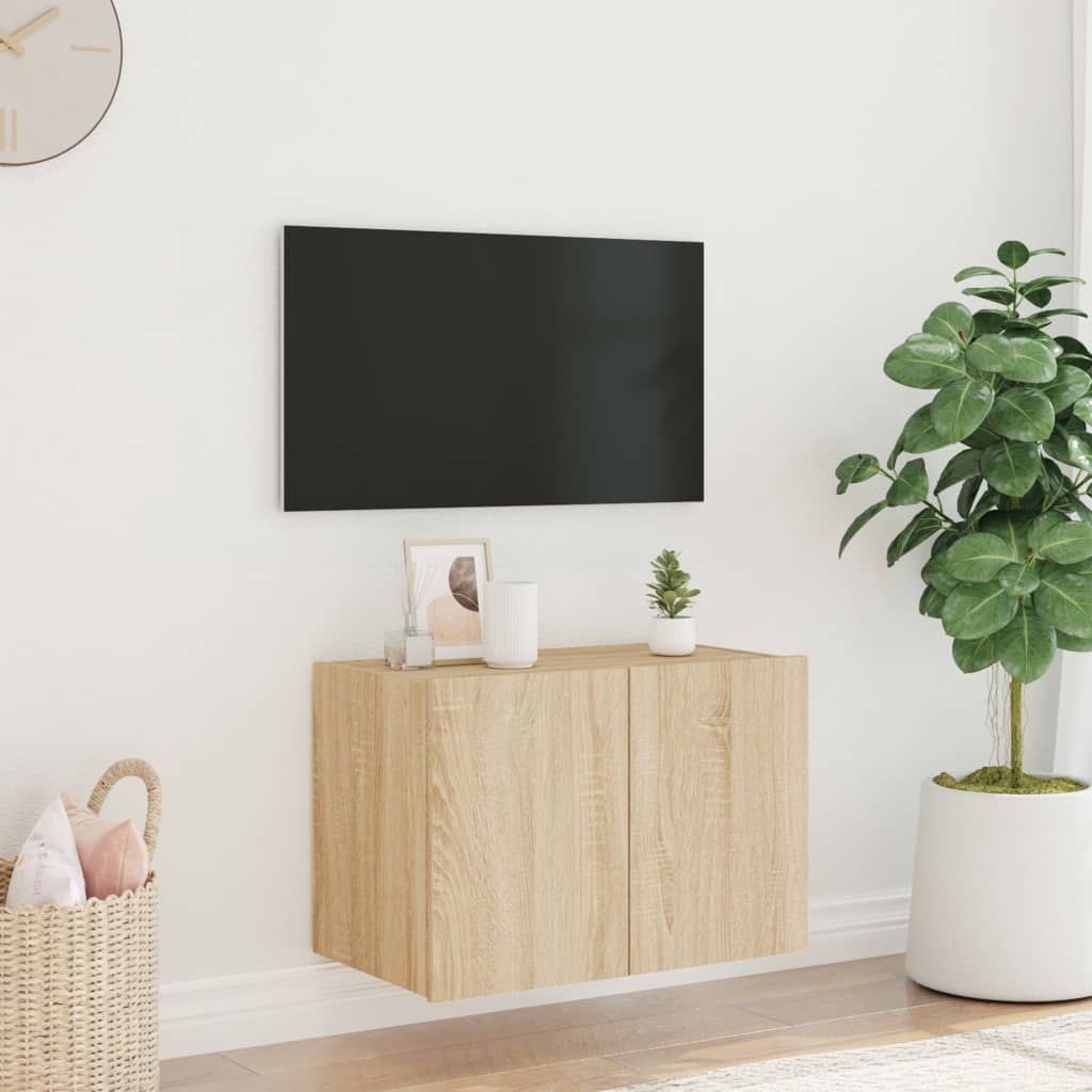 væghængt tv-bord med LED-lys 60x35x41 cm sonoma-eg