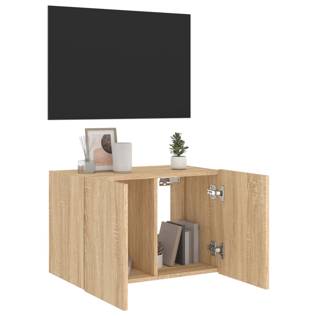 væghængt tv-bord med LED-lys 60x35x41 cm sonoma-eg