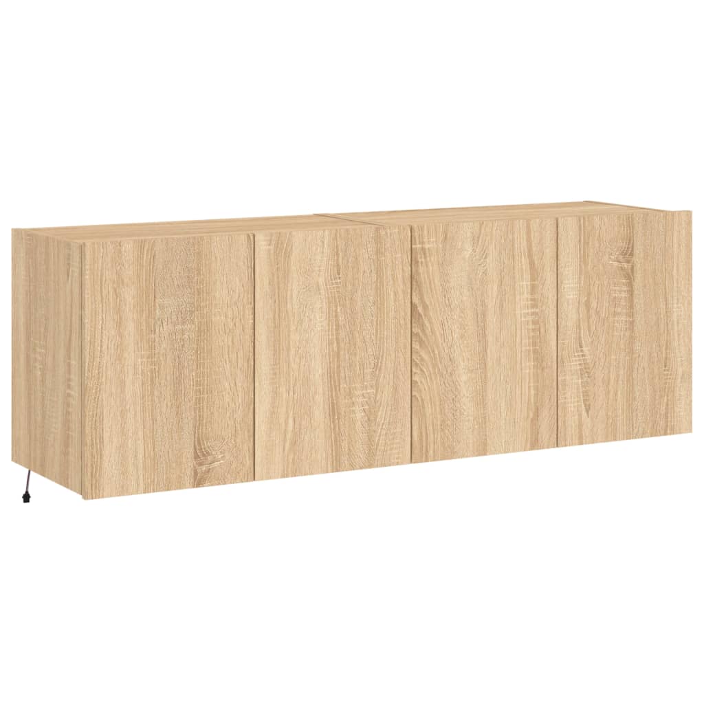 væghængte tv-borde 2 stk. med LED-lys 60x35x41 cm sonoma-eg