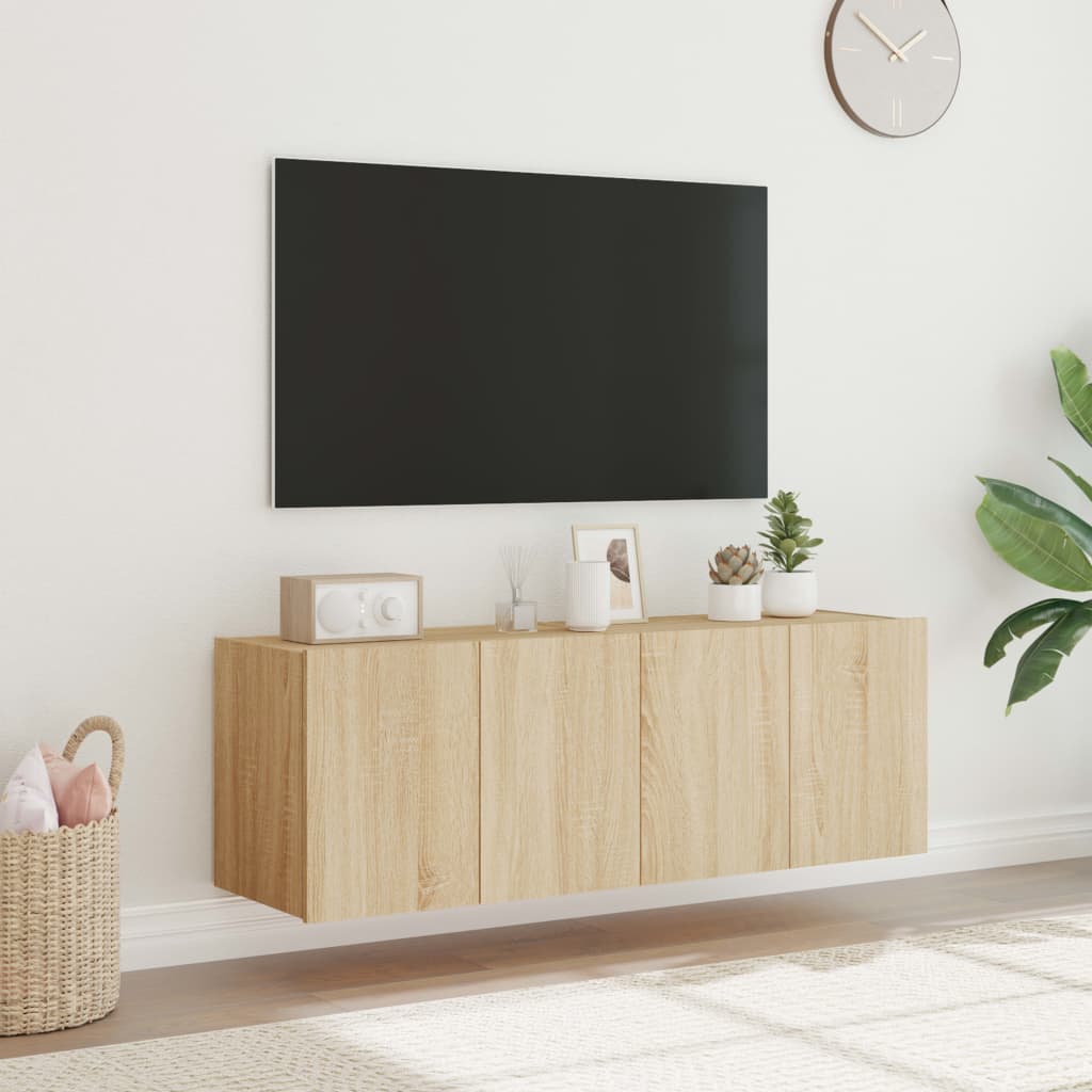 væghængte tv-borde 2 stk. med LED-lys 60x35x41 cm sonoma-eg