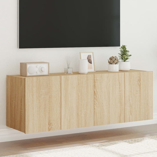 væghængte tv-borde 2 stk. med LED-lys 60x35x41 cm sonoma-eg