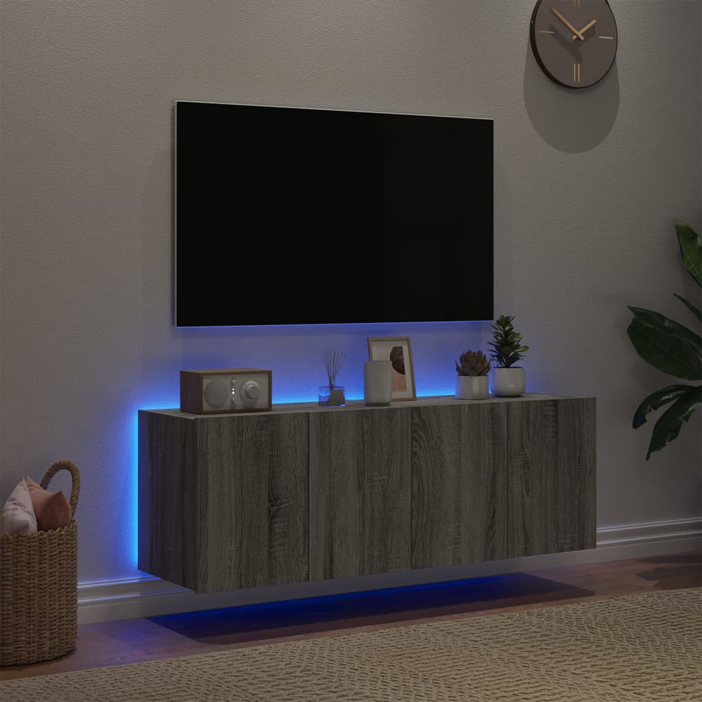 væghængte tv-borde 2 stk. med LED-lys 60x35x41 cm grå sonoma-eg