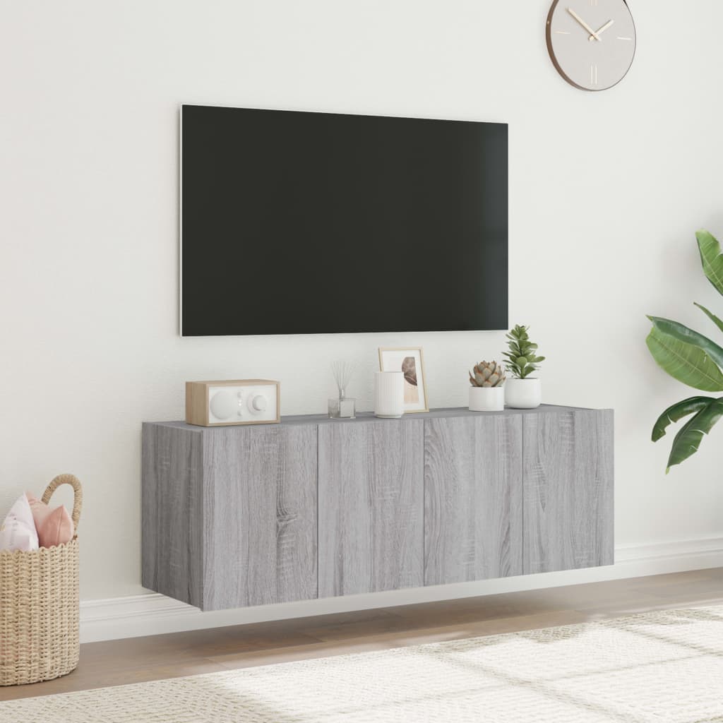 væghængte tv-borde 2 stk. med LED-lys 60x35x41 cm grå sonoma-eg